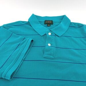 J.Crew Men's Large Striped Polo Shirt Teal Blue Short‎ Sleeve Casual